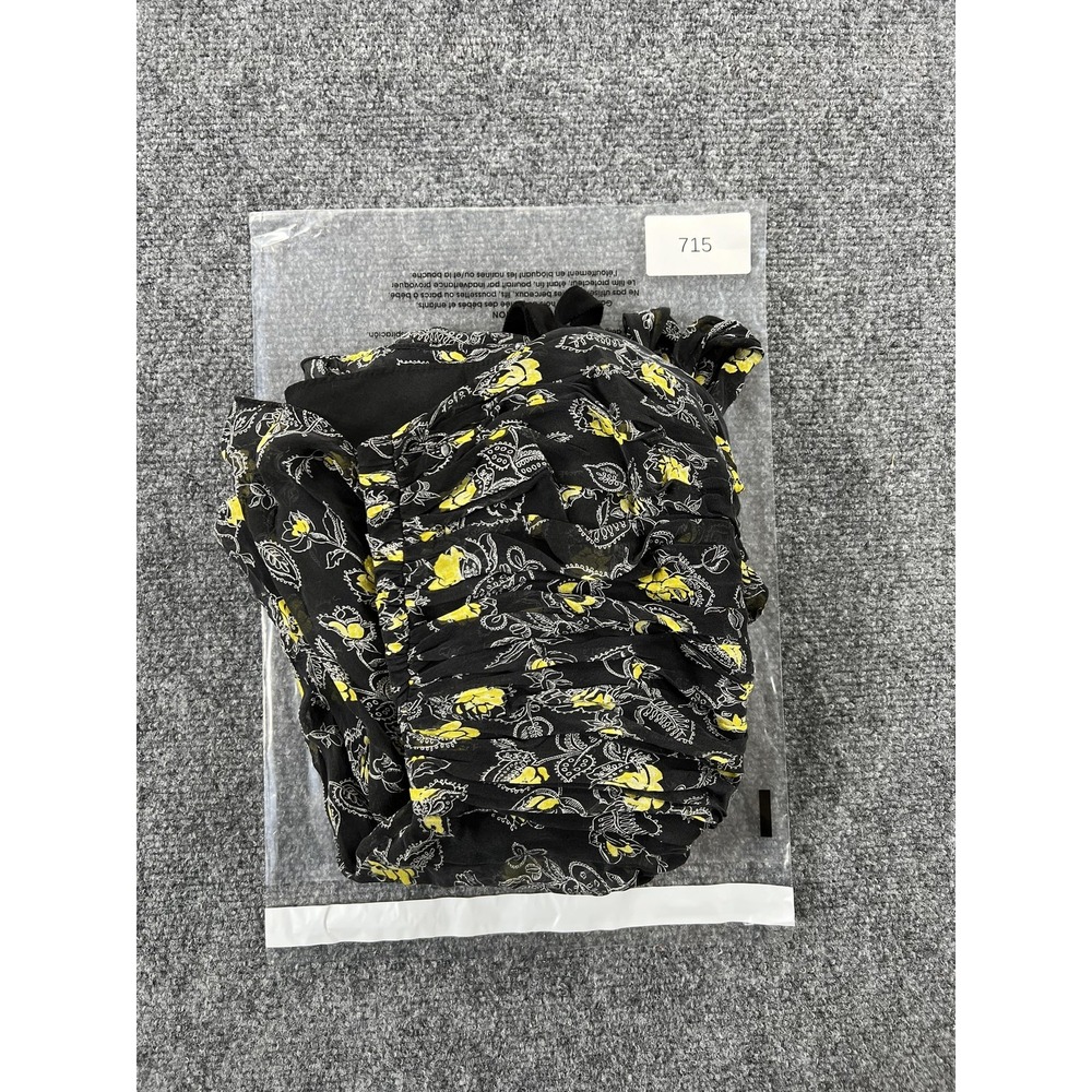 Cinq A Sept Dress Womens Small Black Yellow Floral Silk Ruched Slip Midi - Picture 9 of 9